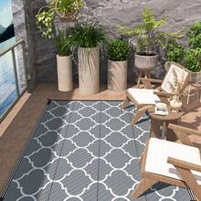 Outdoor Rugs Waterproof, Reversible Mats, Outdoor Area Rug, Plastic Outside Carpet, Eeometric Rv Mat For Patio Camping Rv Picnic Backyard Deck Balcony Porch Beach,Garden Decoration - Grey - View 3