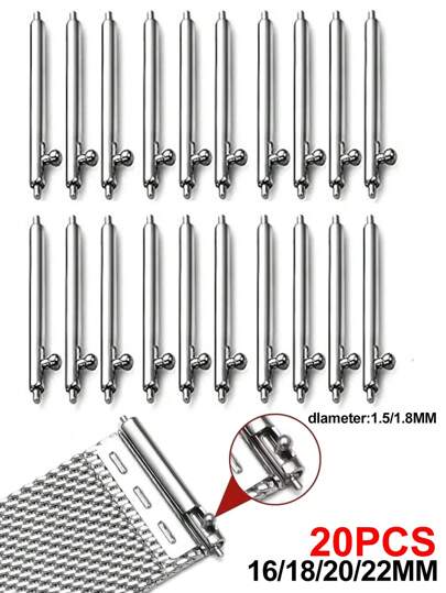 20pcs/Set Diameter 1.5mm~1.8mm 16/18/20/22mm Suitable For Different Strap Replacements Stainless Steel Switch Raw Ear Pin Quick And Easy To Install With Switch Watch Strap Tools Compatible With Samsung Compatible With Huawei GT For Huami For Garmin Fast Release Spring Bar As A Gift For Students Returning To School