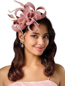 1pc Women Fascinators Linen Material With Feather Party Headwear Flower Kentucky Derby Headpiece Tea Party Hat For Mother's Day Gift Halloween