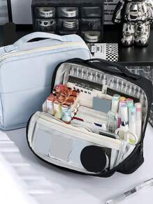1 Peça Estojo grande de capacidade grande de cor sólida simples para estudantes, Bolsa de armazenamento com múltiplas camadas grossas de tecido para artigos de papelaria e cosméticos, De volta para a escola, De volta às aulas, Materiais escolares, Estojo de lápis, Mochila escolar