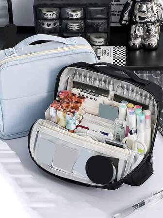 1 pieza Estuche de lápices grande de unicolor simple para estudiantes, bolsa de almacenamiento de tela gruesa multicapa para útiles escolares y cosméticos, material para volver a la escuela, útiles escolares, estuche de lápices, mochila escolar