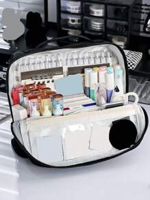 1 Peça Estojo grande de capacidade grande de cor sólida simples para estudantes, Bolsa de armazenamento com múltiplas camadas grossas de tecido para artigos de papelaria e cosméticos, De volta para a escola, De volta às aulas, Materiais escolares, Estojo de lápis, Mochila escolar