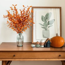 1/2 件 70厘米人造桉树叶，秋季仿真植物桉树枝，带9个分叉，适用于圣诞节绿植、家居婚礼餐桌中心装饰、农舍秋季装饰、感恩节餐桌中心装饰、丰收节装饰、房间装饰 - 彩色 - 查看 3