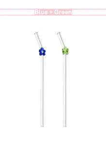 2pcs Colorful Flower Heatproof Glass Straws, Anti-Scald For Bubble Tea, Fruit Juice, Milk Drinks Christmas Gift - Small Flower Straws [2pcs] - View 17