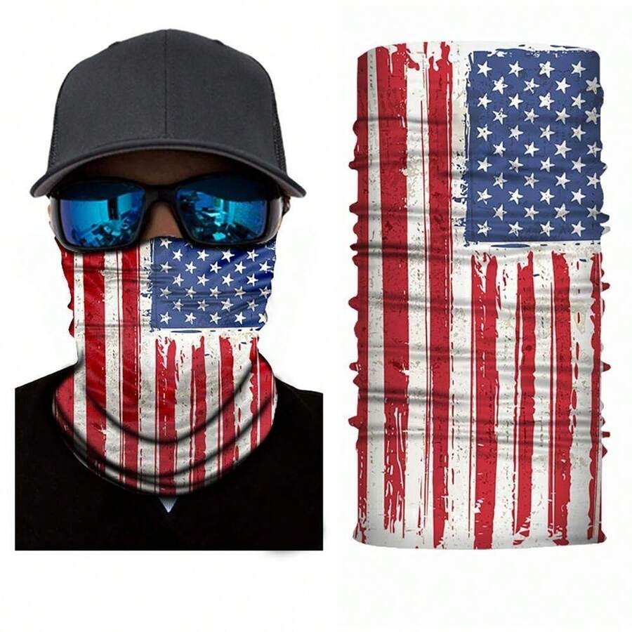 Jordefano Face Cover Mask Neck Gaiter Pack Of 5 UV Tube Warmers - 美國國旗 - 查看 1