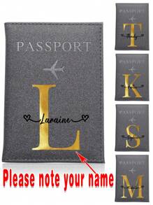 1pc Customized Name PU Passport Cover Passport Sleeve Holder Protector Bank Business Card Case Organizer Protective Slim Leather Portable Documents Storage Ultra Slim ID Card Wallet Coin Purse RFID Blocking Waterproof Women Man Travel Accessories DIY Personalized Any Name Letter Airplane Alphabet Initial Print Pattern For Office Business Air Ticket Clip Fold With Customiz Name