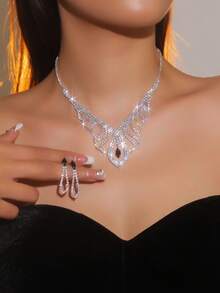 Supra Diamanto Gorgeous-Luxury Shining Bling Crystal Rhinestone Necklace Earrings Set Wedding Party Jewelry 3 In 1 - 01# - View 2