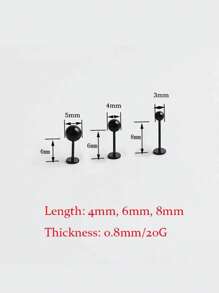2个20G不锈钢球形耳钉，2-5mm扁平耳骨耳屏鼻环，女士耳部穿刺饰品 - 球平底耳釘 - 查看 6