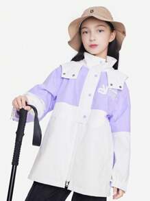 Annil 青少年女孩外套，冬季風衣，戶外健行健行風防防水帽兜外套