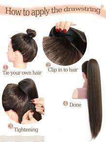 Ponytail Extensions Drawstring Long Straight Fake Pony Tail Natural Soft Clip In Hair Extension Synthetic Heat Resistant Hairpiece -Natural Brown To Medium Auburn Ends - Ombre - View 6