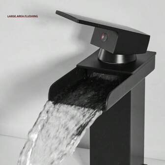 1 st Wide Mouth Rostfritt stål Spegel Yta Handfat kran med tillbehör, fyrkantig armbåge varm- och kallvattenblandare med vattenfallspip