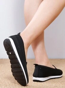Của phụ nữ Mặc vào Giải trí Búp bê Giày dép Giải trí Chóp giầy tròn Giày đế bệt Thoải mái Nhẹ Không Trượt Lưới Giày thể thao - màu đen - Xem 6