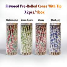 72pcs Fruit Flavored Pre-Rolled Cones, King Size Pre-Rolled Papers With Filter Tips , Cigarette Rolling Paper - 72 Pieces Per Bottle - View 1