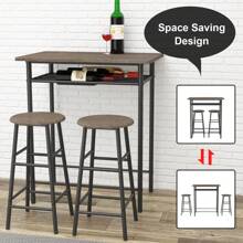 Bar Table With 2 Bar Stools, Pub Dining Table Set, Kitchen Counter Height Table With Bar Chairs, Bistro Table Sets For Kitchen Living Room, Built In Storage Layer - Brown - View 4