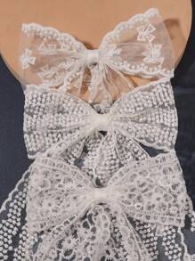3入組白色花邊髮箍，長尾白色髮箍，帶夾的蝴蝶結髮夾，蕾絲髮帶花夾，白色髮箍，女孩白色髮飾 - 彩色 - 查看 7