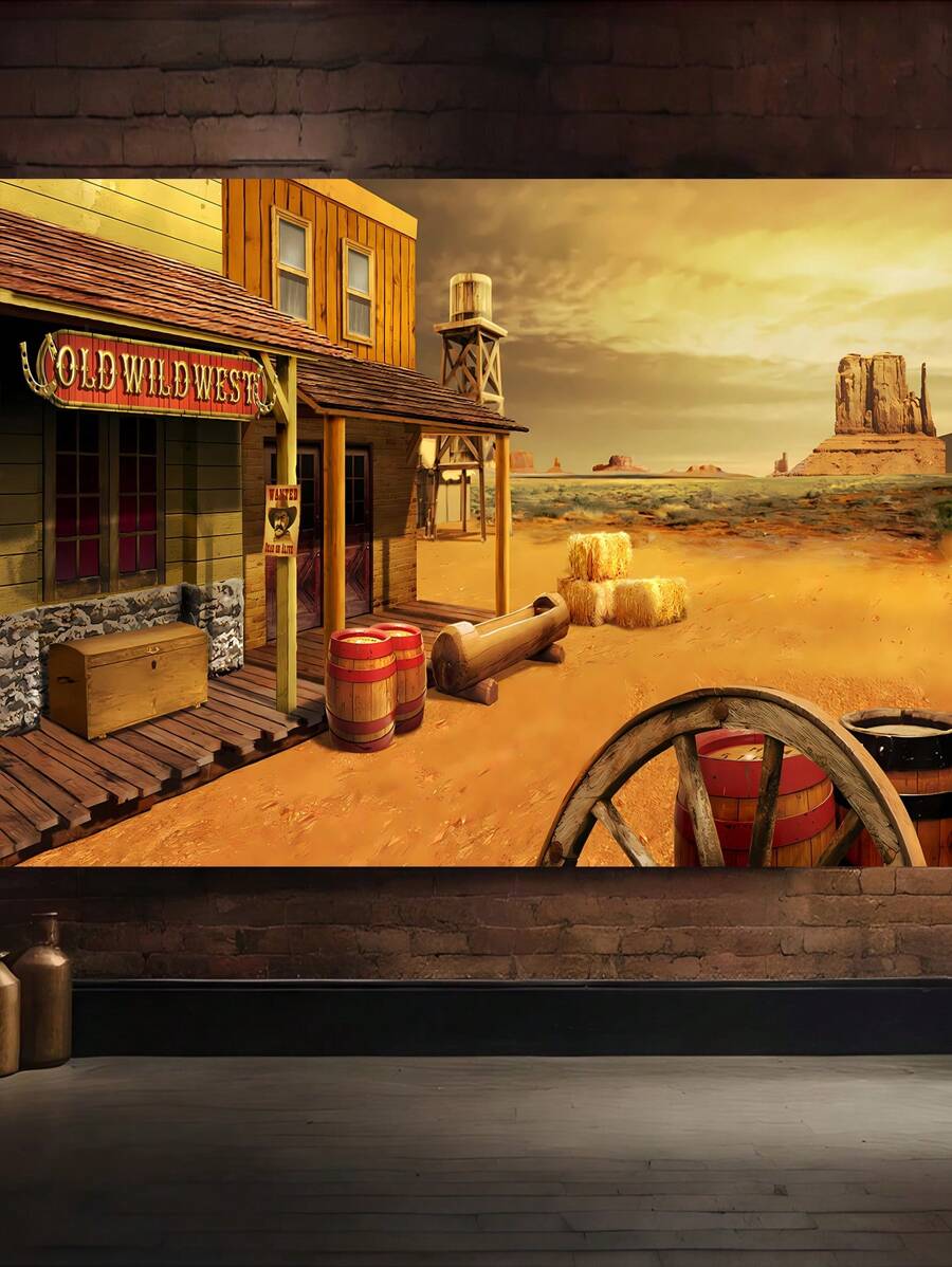 1入組西部牛仔風格農場主題布景布，適用於攝影背景裝飾，生日派對場景佈置，室內/室外牆面裝飾 - A西部牛仔主題背景布003 - 查看 1