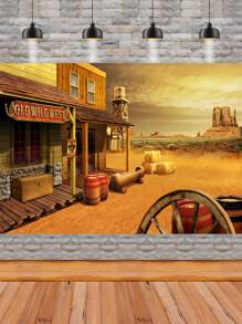1入組西部牛仔風格農場主題布景布，適用於攝影背景裝飾，生日派對場景佈置，室內/室外牆面裝飾 - A西部牛仔主題背景布003 - 查看 10