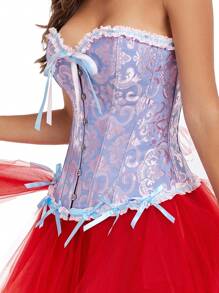 Bustieră strânsă cu șireturi pentru femei, model pentru corp, top corset cu decor cu fundiță cu modele florale, potrivit pentru purtare cu o rochie