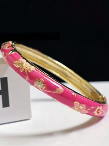 1 pieza Pulsera bohemia nueva y elegante estilo con esmalte champlevé chapado en oro y patrón floral, adecuada como joyería para mujeres y niñas