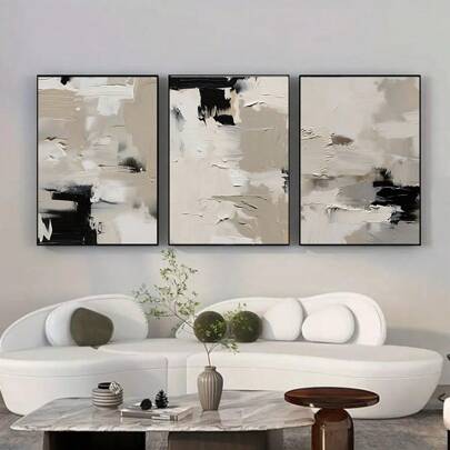 3pcs Abstract Black Beige Poster Abstract Nordic Wall Art Modern Art Minimalist Paint Strokes Art Print Mid Century Brush Strokes Poster Geometric Print Kitchen Dining Room Wall Decor, No Frame