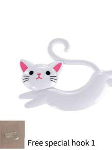 1pc Cat-Shaped Towel Rack With Suction Cup, No Drill Bathroom Storage Rack, Kitchen Hand Towel Hook - Multicolor - View 14