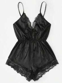 Conjunto de pijama para mujer Pijama de una pieza de encaje Sexy Fashion Comfortable Homewear - Negro - Ver 3