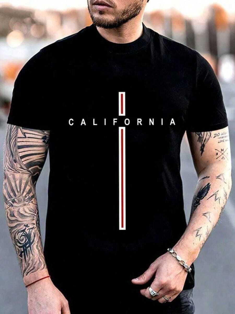 Hombres Camiseta de para hombres amplio con letra con estampado de hombros caídos Camisetas de hombre - Negro - Ver 1