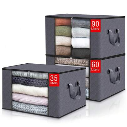 1 pezzo Grande borsa per l'organizzazione e lo stoccaggio, Organizer armadio e contenitori pieghevoli per indumenti con manici rinforzati, Contenitori per l'immagazzinamento di abbigliamento, coperte, piumini, giocattoli, biancheria da letto, grigio, per il ritorno a scuola