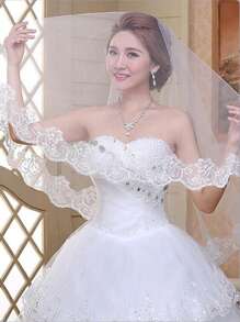 1pc Exquisite Flower Embroidered Bridal Veil Long Veil For Wedding Accessories