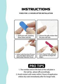 Tu amor con 24 piezas de uñas rectangulares francesas simples, uñas onduladas azules transparentes para el verano con una pieza de pegamento de gelatina para una uña. Set de uñas postizas portátiles para cubrir totalmente, adecuado para mujeres y niñas para usar en diferentes situaciones. - Multicolor - Ver 5