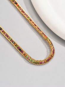 LIEBEIRIS 1 Set 18K Gold Plated Luxury Fashion Full Rhinestone Zirconia Stainless Steel Necklace For Women (Handcrafted Chain, Random Color) - Necklace - View 10