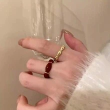 1 件滴釉竹節可調式戒指,女式最新單指戒指,小眾設計,流行疊戴 - 開口戒指 - 查看 7