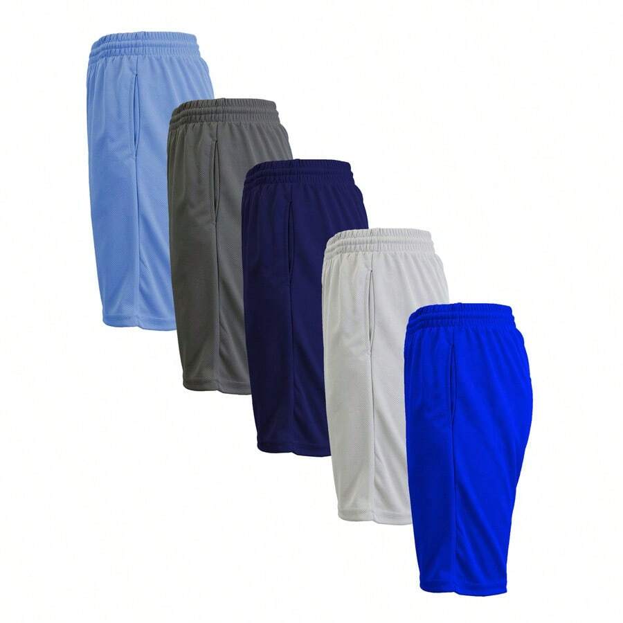 Men's 5-Pack Lightweight Breathable Moisture Wicking Mesh Shorts - Carolina Blue & Charcoal & Navy & Royal & Silver - View 1