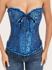 Corset crop top bustier strâns, cu șireturi, jacquard, modelator de corp