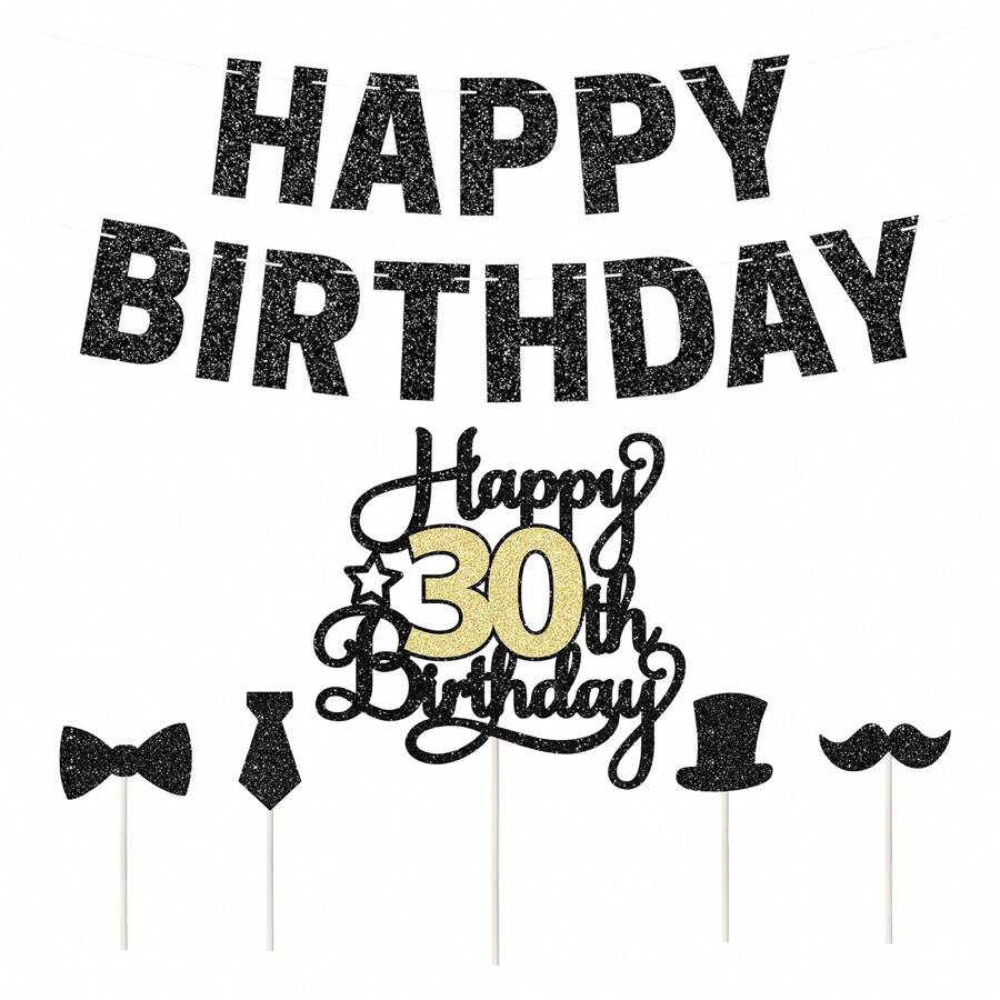 1pc-happy-30th-birthday-cake-topper-black-gold-glitter-cheers-to-30