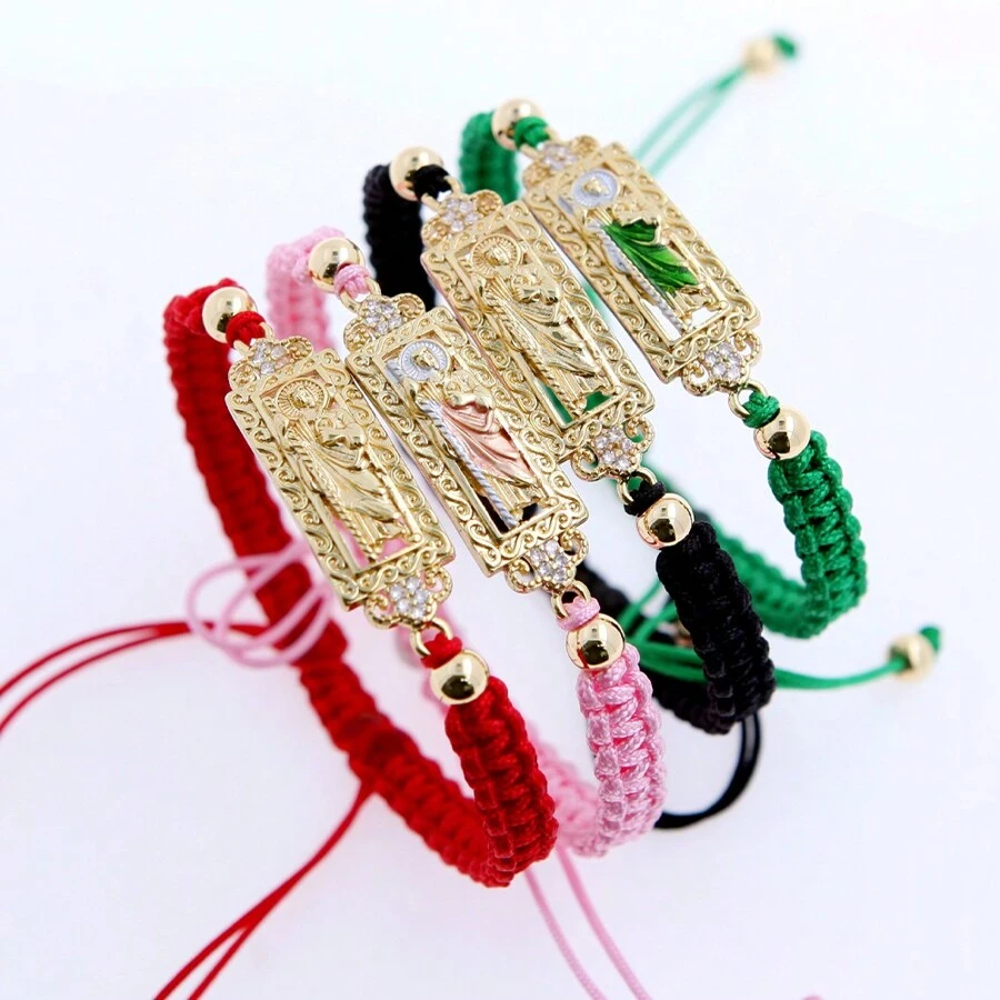 1 pezzo Braccialetto intrecciato con tracolla a manico vuota dipinta a mano in rame placcato in oro 18K incastonati in diamanti a forma di retrò Giuda / Vergine Maria. Unisex. Regalo perfetto per la festa del Papà e per la famiglia e gli amici. Alla moda e unico. - Multicolore - Visualizzare 1