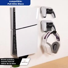 Base Soporte de pared para Ps5 Slim y Fat Primera Generacion + Base para Controles Dualsense y Audifonos Gamer Universales - SLIM - DISCO - Ver 7