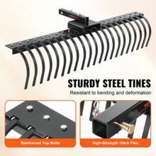 Tow Behind Landscape Rake, 60" Tow Dethatcher With 21 Steel Coil Tines, Lawn Dethatcher Rake Attaches To 48" Or 60" Toolbars And 3-Point Suspension Systems, For Leaves, Pine Needles, And Grass - 黑色 - 查看 5