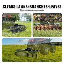 Tow Behind Landscape Rake, 60" Tow Dethatcher With 21 Steel Coil Tines, Lawn Dethatcher Rake Attaches To 48" Or 60" Toolbars And 3-Point Suspension Systems, For Leaves, Pine Needles, And Grass - 黑色 - 查看 6