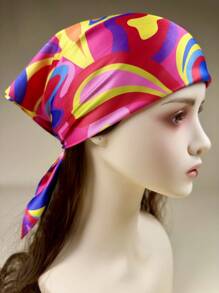 1PC Ladies Psychedelic Geo Print Square Scarf Elegant Neckerchief Bandana Women Satin Head Scarf Hair Accessories