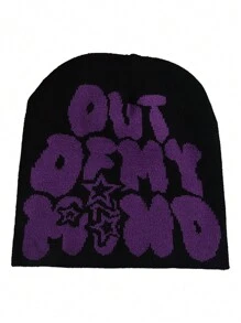 1pc Y2K Style Unisex Fashion Jacquard Knit Hat With OUT OF MY Lettering And Five-Pointed Star Design, Suitable For Street Parties And Outdoor Activities In Autumn And Winter For Warmth - Letter - View 7