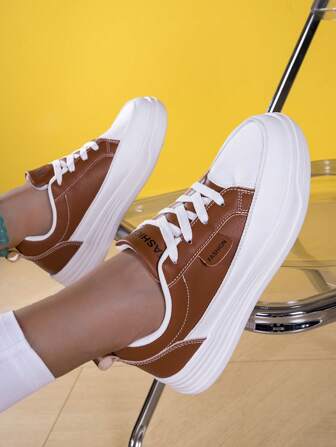 Women's Simple And Fashionable All-Match Sports Shoes, Plus Size, Breathable, Anti-Slip, Lightweight, Ins Style, Thick-Soled Casual Shoes