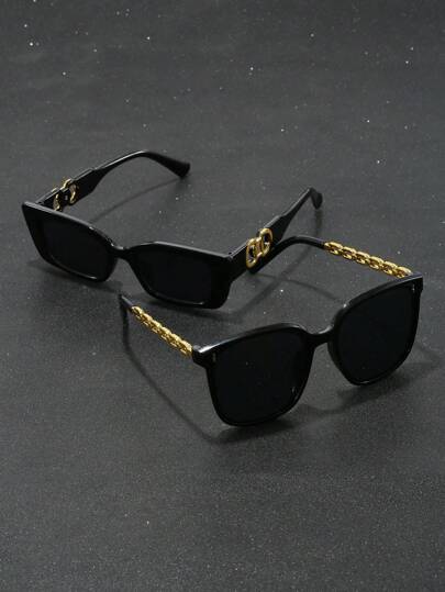 2 件/3 件女士复古方形眼镜，适合日常生活、海滩度假、户外旅行、装饰链、经典黑色、成人派对礼物、节日配饰、基本秋冬女装、商务休闲礼物、海滩配饰