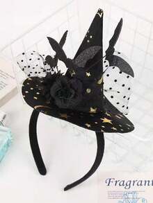 1 pieza Diadema con sombrero de poliéster para Halloween con decoración de encaje, ojo de terror, murciélago y araña, adecuado para fiesta y actuación, accesorio de tocado - Multicolor - Ver 5