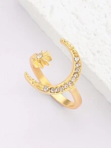 1入時尚復古新月與星星開口戒指，適合女性 - 金黃色 - 查看 7
