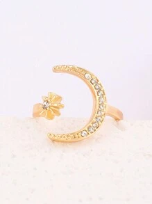 1入時尚復古新月與星星開口戒指，適合女性 - 金黃色 - 查看 6