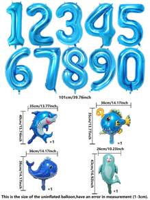 5 pièces Ballons numérotés géants 0-9 ans, numéros bleus de 40 pouces + mini ballons animaux de l'océan. Convient pour la décoration de fête d'anniversaire, Noël - Multicolore - Voir 2