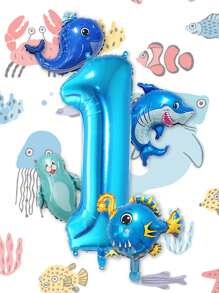 5 pièces Ballons numérotés géants 0-9 ans, numéros bleus de 40 pouces + mini ballons animaux de l'océan. Convient pour la décoration de fête d'anniversaire, Noël - Multicolore - Voir 3