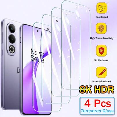 4Pcs Tempered Glass Screen Protector Compatible With OnePlus One Plus Nord CE4 CE3 CE2 CE 4 3 2 Lite N30 N20 N300 N200 N100 N10 SE 10R 10T 9 9 RT 9RT 9R 8T 7 7T Ace 5 3V 2V Edition 2.5D 9H Clear Protective Cover Glass Film
