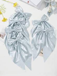 6PCS Satin Ribbon Oversized Bow Hair Clip Solid Color Fairy Beauty Back Head Spring Clip Summer Fresh Sweet Hair Accessories For Girls - Green - View 5